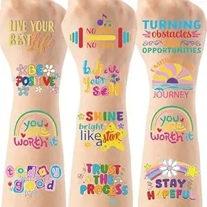 Inspirational Temporary Tattoos Sticker - 160 Pcs Affirmation Fake Tattoo For Birthday Party Decorations, Motivational Favors Supplies For Kids Adults(8 Sheets)