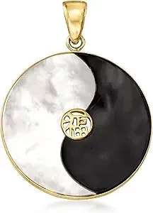 Ross-Simons Mother-Of-Pearl And Black Agate Yin-Yang Pendant In 14kt Yellow Gold