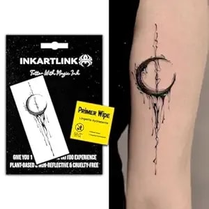 Inkartlink Temporary Tattoo, Medium Size Semi Permanent Moon Tattoo, Adult Art Design, Party Favor, Waterproof, Realistic, No Adhesive, No Reflective, Lasts 1-2 Weeks (Glorious Moon)