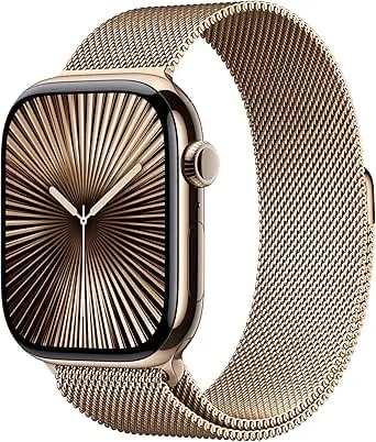 Apple Watch Series 10 [GPS + Cellular 46mm Case] Smartwatch With Gold Titanium Case With Gold Milanese Loop - M/L. Fitness Tracker, ECG App, Always-On Retina Display, Carbon Neutral