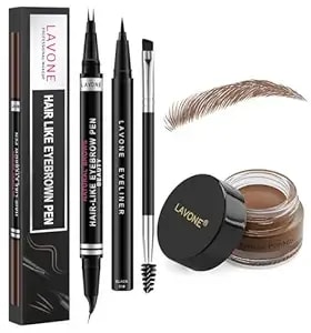 Lavone Makeup Kit With Waterproof Eyebrow Pen, Pomade, Eyeliner And Brow Brush, Smudge-Proof And Long Lasting Formula, Eyebrow Pencils For Women, Soft Brown