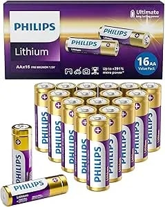 Philips Aa Lithium Batteries (16 Pack) 2900mah 1.5v Lithium Aa Batteries Ultimate Long Lasting, Double A Battery For High Drain Devices, Leakproof, Lightweight, Non-Rechargeable