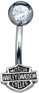 Harley-Davidson Women'S White Cubic Zirconia Bar & Shield Belly Jewel hdz0034