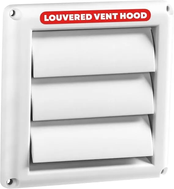 Deflecto Outdoor Dryer Vent Cover 4-Inch With Louvered Gravity Damper White - Backdraft Preventer For 4-Inch Dryer Exhaust Applications, Weather- And Uv-Resistant Plastic With Durable Louvered Faceplate