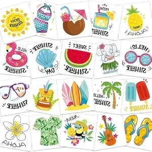 60 Pcs Summer Temporary Tattoos For Kids - Hawaiian Luau Party Favors, Adults Bulk Fun Pool Party Supplies And Tropical Beach Theme Waterproof Decorations