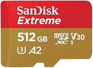 Sandisk 512gb Extreme Uhs-I Microsdxc Memory Card With Sd Adapter, 160mb/S Read, 90mb/S Write, v30, a2