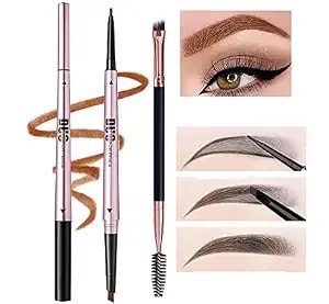 Mihqy 2 Pcs Eyebrow Pencil With Brow Brush, Dual Ended Eyebrow Pen, Automatic Makeup Cosmetic Tool (Orange Brown)