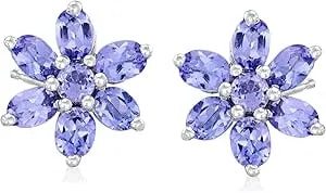 Ross-Simons 2.10 Ct. T.W. Tanzanite Flower Earrings In Sterling Silver