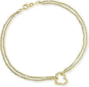 Ross-Simons 14kt Yellow Gold 2-Strand Heart Anklet. 10 Inches