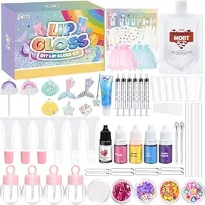 Jcoos Lip Gloss Making Kit - 73pcs Keychain Diy Lip Gloss, Shimmery Moisturizing Lip Glaze Handmade Set, Fun Craft Kit For Beginner, Women, Kids, Tween, Preteen, Teens Girl Gifts Trendy Stuff