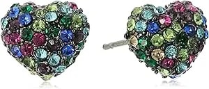 Betsey Johnson Pave Mixed Multi-Colored Stone Heart Stud Earrings