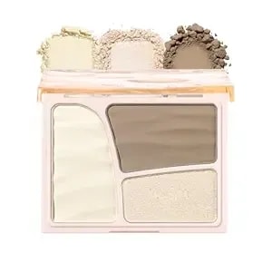 3 Color Face Contour & Highlight Palette, Matte & Shimmer Highlighter Contour Pallete Compact, Powder Contour Kit With Argan Kernel Oil, Jojoba Seed Oil, Vitamin E For Natural Skin Tone (01)