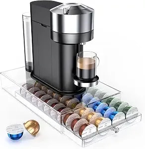 Coffee Pods Holder Acrylic Drawer Compatible With Nespresso Vertuo Capsules And Dolce Gusto Capsules 40 Pods Storage Upgrade