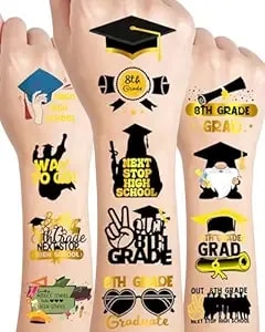 8th Grade Graduation Class Of 2026 Temporary Tattoos,12 Sheets 108 Pieces Graduation Themed Tattoos Stickers Party Decoration Supplies Party Favors For 8th Grade Graduation