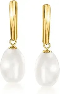 Ross-Simons 8.5-9mm Cultured Pearl Drop Earrings In 14kt Yellow Gold