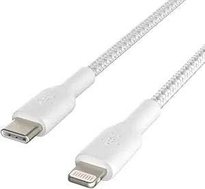 Belkin Boostcharge Nylon Braided Usb C To Lightning Cable 3.3ft/1m - Mfi Certified 18w Power Delivery Iphone Charger Cord - Apple Charger Usb C Cable - Fast Charging For Iphone 14, Iphone 13 - White
