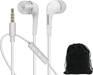 Samsung Headphones 3.5mm Stereo Earphones With Remote And Mic - Original Oem - Non-Retail Packaging With Pouch - White