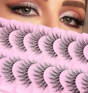 10 Pairs Cat Eye Strip Lashes, Wispy Natural Lashes 15mm D Curvature Lash Clear Band, Lightweight Synthetic Fiber (Black)