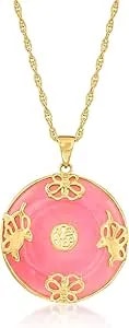 Ross-Simons Pink Jade Good Fortune Butterfly Pendant Necklace In 18kt Gold Over Sterling. 18 Inches