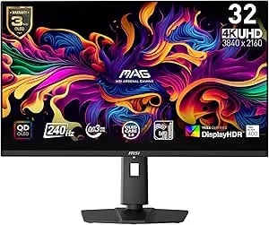 Msi MAG 321UPX QD-OLED, 32" 4K UHD Quantum Dot OLED Gaming Monitor, 3840 X 2160, 0.03ms, 240Hz, True Black HDR 400, 15W USB Type C, HDMI, DP Port