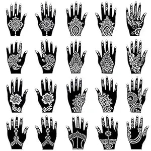 Xmasir Henna Tattoo Stencil Kit/Temporary Tattoo Template Set Of 20 Sheets, Indian Arabian Tattoo Stickers Mehndi Stencils For Hand Body Art