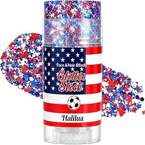 4th Of July Glitter Stick, Patriotic Face Hair Glitter, 4th Of July Outfits And 250th Anniversary Accessories, Waterproof Face Glitter, Fourth Of July Red White And Blue Glitter For Women And Kids