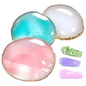 Resin Nail Art Palette-3pcs Polish Palette, Gilded Edge Gel Nail Polish Holder Tray Diy, Makeup Display Board Cosmetic Mixing Tools(White,Pink,Blue)