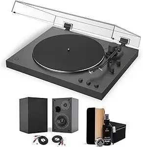 Sony Ps-lx3bt Fully Automatic Two-Speed Belt Drive Turntable - Bluetooth & Rca Vinyl Record Player With 4-Inch Deep Bass Powered Bookshelf Speaker (Pair) & Premium Vinyl Record Cleaner Kit, Bundle Set