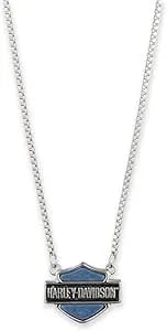 Harley-Davidson Women'S 16 In. Bar & Shield Logo Stone Pendant Necklace, Silver