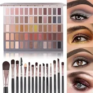Ucanbe 60 Colors Naked Eyeshadow Palette + Makeup Brush Set, All In One Nude Neutral Smokey Makeup Pallet With Brushes, Pigmented Warm Matte Shimmer Powder Eye Shadows Cosmetic Halloween Beauty Kit