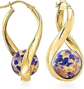 Ross-Simons Italian Murano Glass Bead Twisted Hoop Earrings In Silver