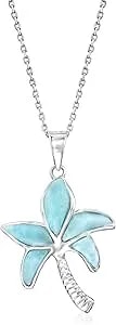 Ross-Simons Larimar Palm Tree Pendant Necklace In Sterling Silver