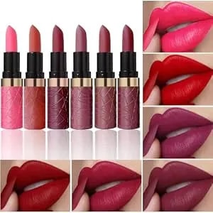 6pcs Matte Lipstick Set, Burgundy Wine Dark Red Brown Pink Purple Matte Lipstick Sets For Women Velvet Lipstick Long Lasting Waterproof 24 Hours Mother'S Day Lipstick Makeup Gifts (B)