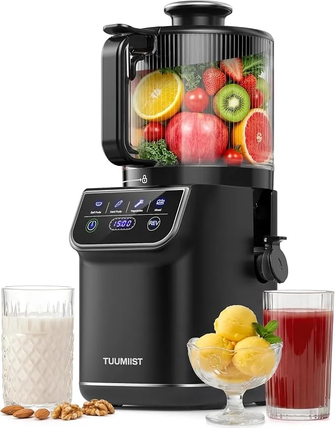 Tuumiist 3-In-1 Cold Press Juicer Machine, Smart Touch Masticating Juicers For Whole Fruit & Vegetable, 6.5" Wide Chute Slow Juicer For Nut Milk & Sorbet, High Yield, 100oz Large Capacity, Easy Clean