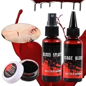 Halloween Fake Blood Spray Makeup Kit Fake Blood Washable For Scar Wound And Clothes Realistic Face Paint Wounds Costume Blood For Vampire, Zombie, Clown Cosplay Red blood01