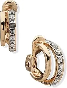 Anne Klein Women'S Gold Tone Ez Comfort Clip Hoop Earring Featuring Crystal Accents