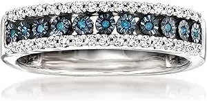 Ross-Simons 0.25 Ct. T.W. White And Blue Diamond 3-Row Ring In Sterling Silver