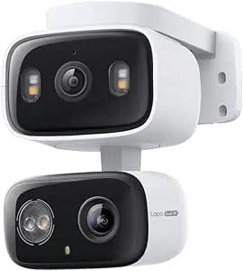 Tapo 2K Indoor/Outdoor Dual Lens Pan/Tilt Wired Security Camera - 125° Wide-Angle View + 6mm Zoom, Motion Track, Person/Vehicle Detection, Subscription-Free Local Storage Or Optional Cloud, C246D