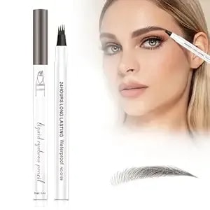 New Microblading Eyebrow Pen,3d Waterproof 2pcs Tattoo Pencil 4 Fork Tip Natural Fine Stroke Eye Brow Pen,Eye Brow Makeup Long Lasting Magic Eyebrow Pencil (Dark Brown)