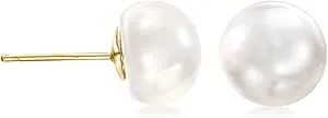 Ross-Simons 8-9mm Cultured Button Pearl Stud Earrings In 14kt Yellow Gold