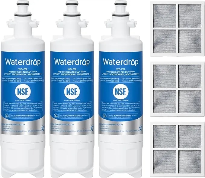Waterdrop adq36006101 Water Filter, Replacement For Lg® lt700p®, 3 Combo - Replacement For Kenmore® 9690, 469690, adq36006102, lfxs30766s, rfc1200a, Fml-3 And lt120f® Air Filter
