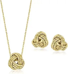 Ross-Simons Italian 14kt Yellow Gold Love Knot Jewelry Set: Necklace And Stud Earrings. 16 Inches