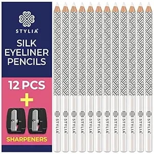 Stylia Waterproof White Eyeliner Pencil For Women – Long-Lasting Microblading Supplies Brow Pencil, Perfect For Defining, Highlighting & Brightening Eyes (12pc White)