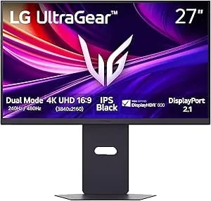 LG 27G850A-B 27-Inch Ultragear 4K UHD (3840 X 2160) IPS Gaming Monitor, Dual-Mode 240Hz, 1ms, Nvidia G-Sync Compatible, AMD Freesync Premium Pro, VESA Displayhdr 600, HDMI, Displayport 2.1, Black