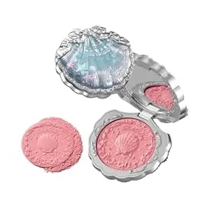 Flower Knows Shell'S Jewel Collection Silk Satin Blush,Shimmery Peach Pink Powder Blush For Cheeks,Buildable & Blendable Face Makeup,Soft Long-Lasting,0.18 Oz(03 Coral Seashell)