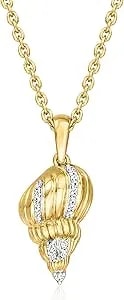 Ross-Simons 0.10 Ct. T.W. Diamond Spiral Seashell Pendant Necklace In 18kt Gold Over Sterling