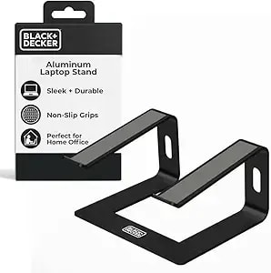 Black+Decker Laptop Stand For Computer Desk, Ergonomic Laptop Stand For Desk, Lap Top Riser Compatible With Macbook Notebook, Lap Top Holder, Durable Aluminum Computer Riser Accessories, Black