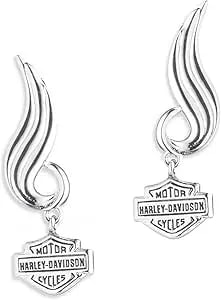 Harley-Davidson Women'S Script Bar & Shield Logo Swoop Drop Earrings, Silver
