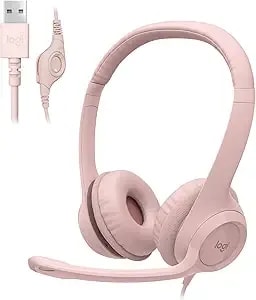Logitech h390 Wired Headset For Pc/Laptop, Stereo Headphones With Noise Cancelling Microphone, Usb-A, In-Line Controls, Works With Chromebook - Rose
