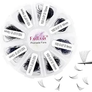 Fadlash 1000 Fans 10d Premade Volume Eyelash Extensions Mixed Tray Premade Fans Eyelash Extensions D Curl Premade Lash Fans Pointed Handmade Promade Loose Fans Thin Base (10d-0.07d,9-16mm)